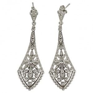 Art Deco Style Silver Tone and Crystal Drop Earringss